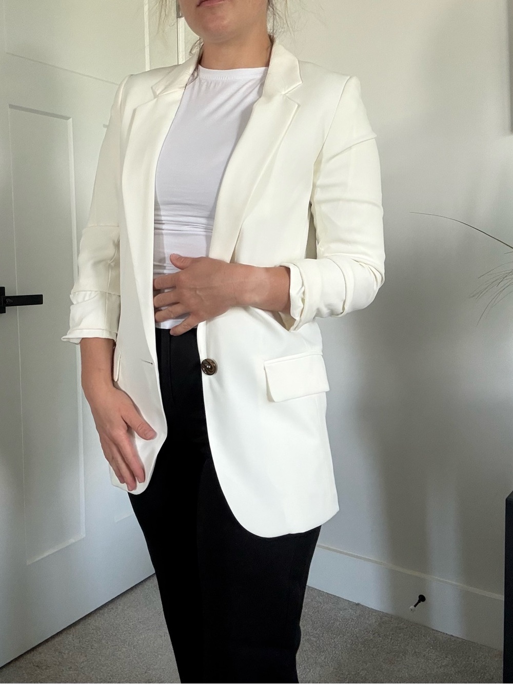 H&M Off-White Open Front Blazer